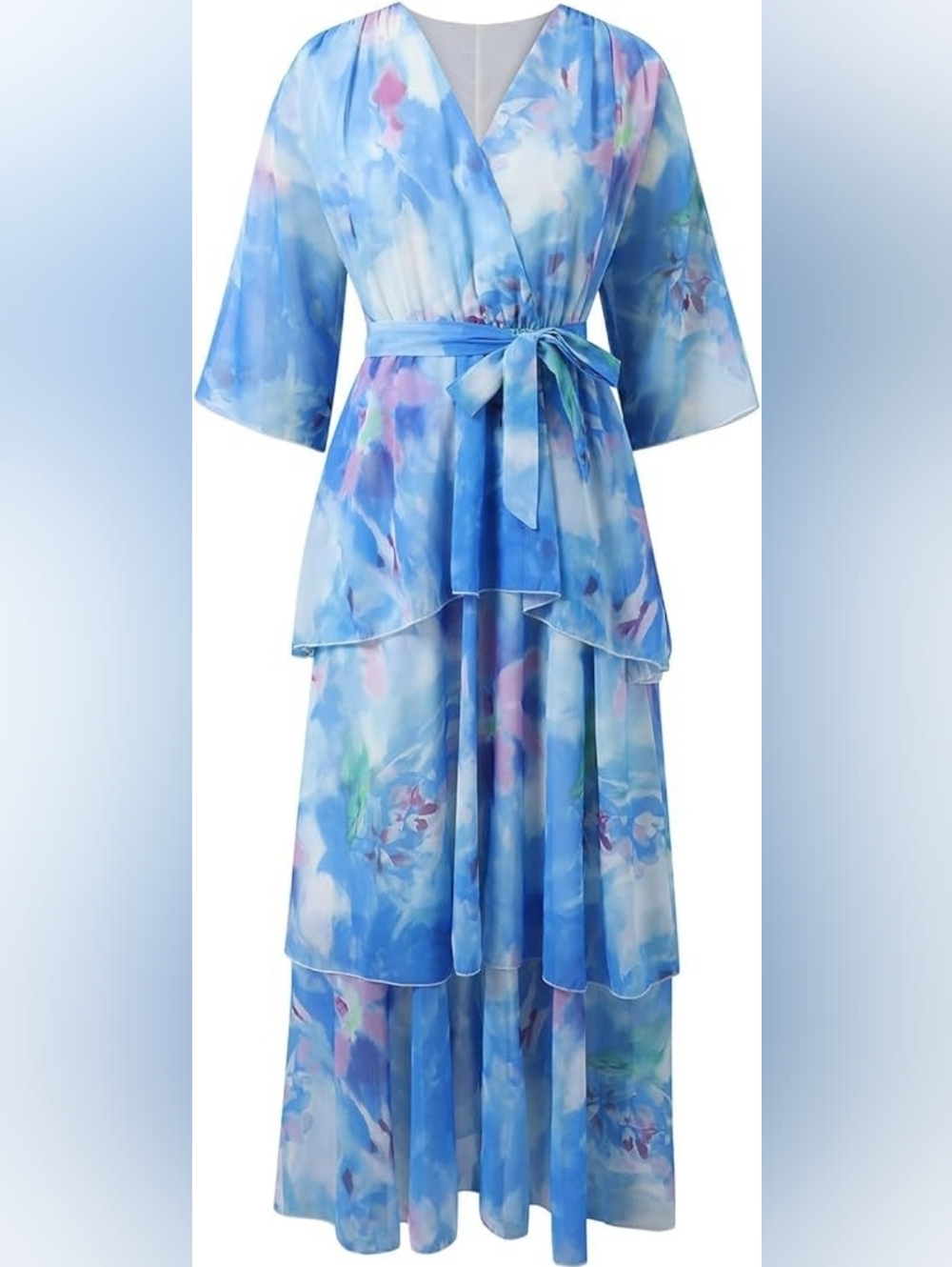 Blue Watercolor Tie-Waist Maxi Dress - Picture 2 of 4